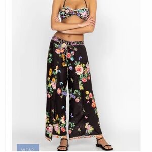 JOHNNY WAS Ombré Garden Floral Open Slit Black Floral Pants or Cover Up